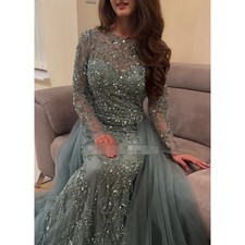 Elegant Evening Dresses for Women Muslim Long Sleeves Mermaid Formal Prom Gown