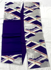 Japanese Vintage Kimono Fukuro Obi Silk Purple Embroidery Traditional 164 x12 in