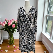 Glamour Floral Midi Wrap Dress Size 10 Winter Layered Cozy Cottagecore Romantic