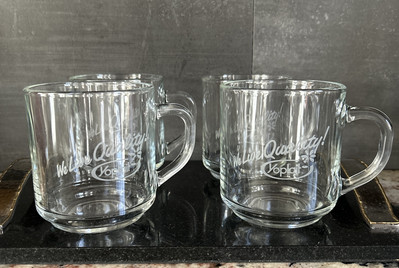 Luminarc Set Of 4 Clear Glass  We Live Quality   Yoplait, Etched Coffee Mugs