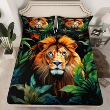 Lion Bedding Set Queen, Kids Lion Bed Sheet Set for Kids Boys Girls Wild Lion...