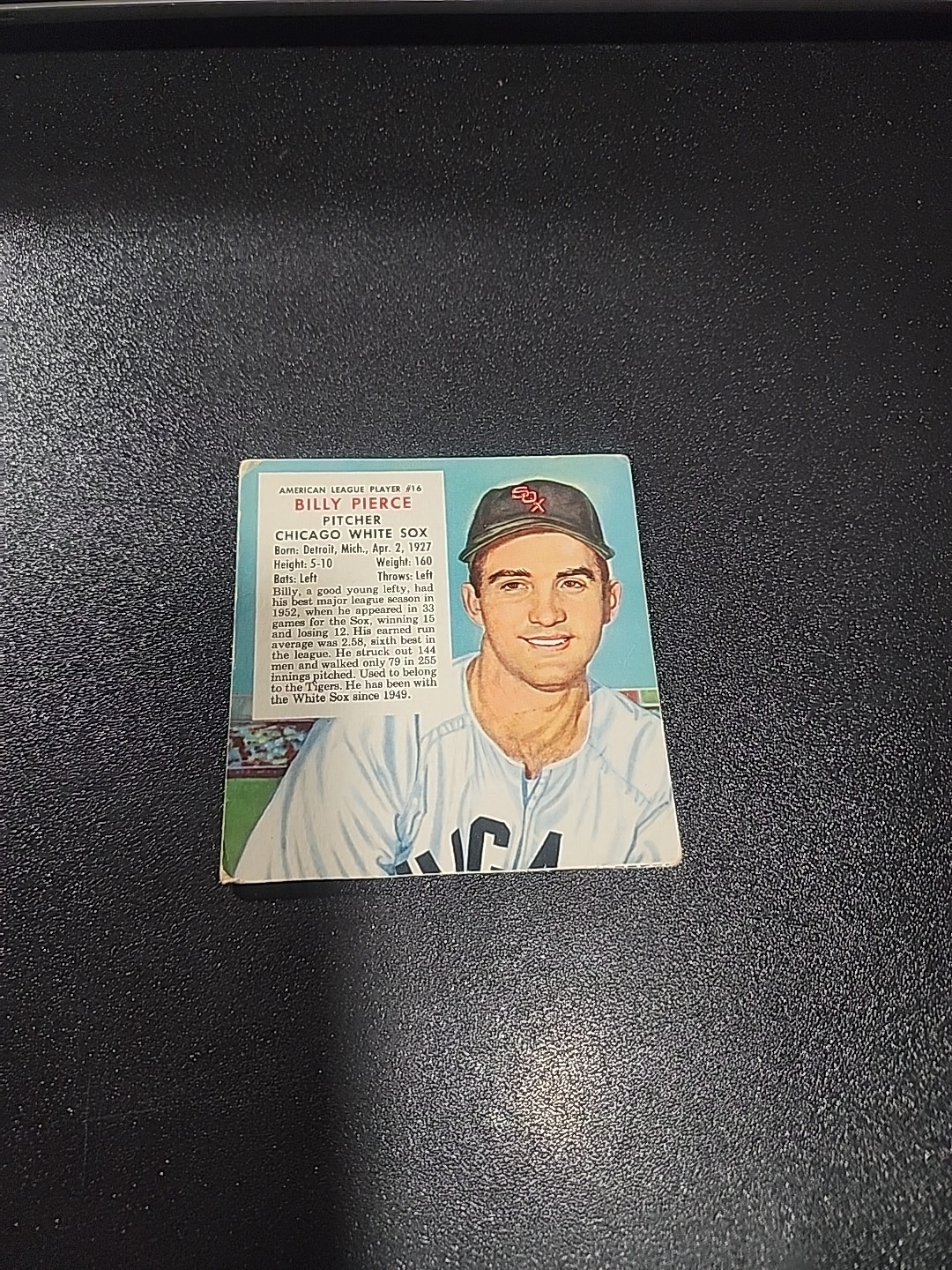1953 Red Man Tobacco Baseball Card- AL # 16 Billy Pierce - White Sox