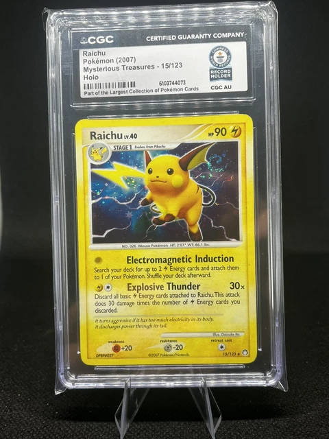 2007 Pokemon Raichu 15/123 Mysterious Treasures Holo Swirl! CGC AU World Record