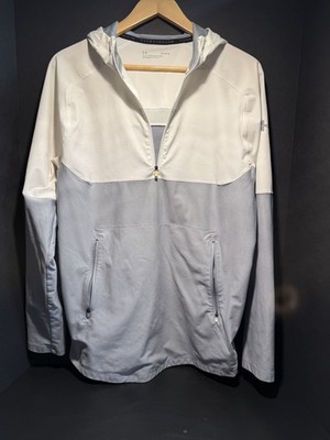 Under Armour Threadborne Vanish Hybrid Jacket Mens L Gray White 1/2 Zip Hoodie