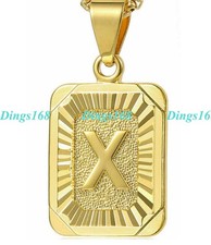 Unisex 18K Yellow Gold Filled Alphabet Letter "X" Pendant  Necklace Chain Set