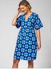 Lesley Evers  Cara Blue Trellis Dress Womens Sz Large