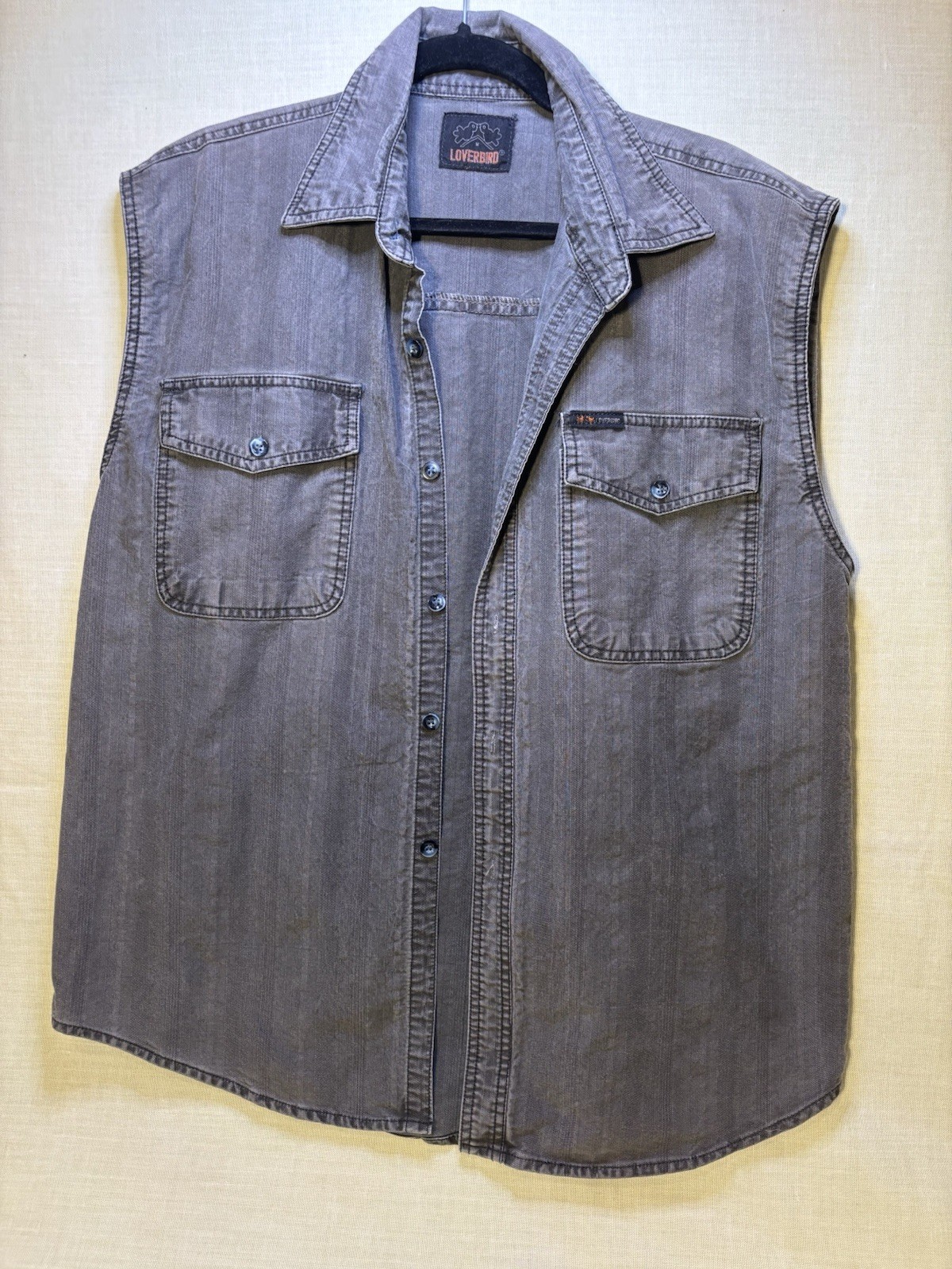 LOVERBIRD Gray Denim Button Front Collared Vest w… - image 5