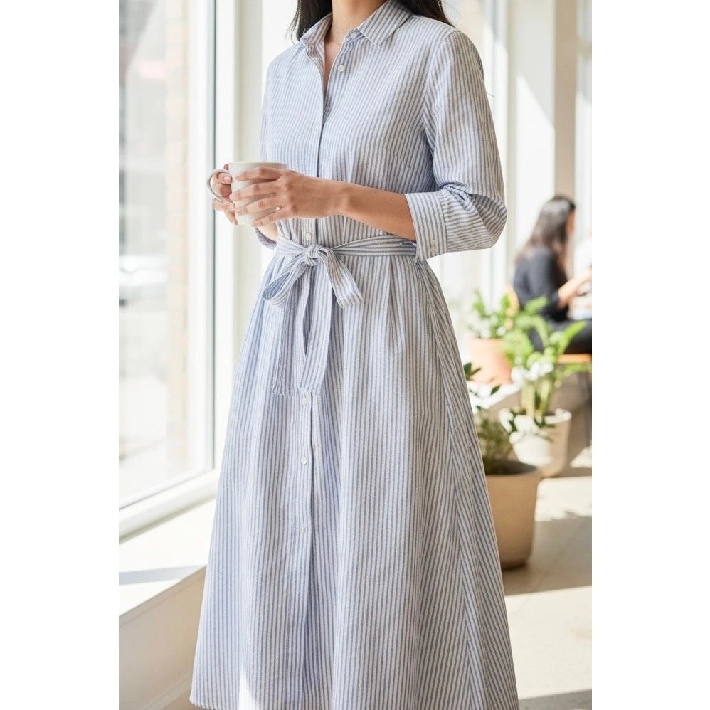 knee length dresses for ladies It's in The Air Olive Green Striped 3/4 Sleeve Midi Dress, Large - The Mint Julep Boutique