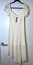 NEW LOOK - LACE ASYMMETRIC MIDI DRESS - SIZE 10 - OFF WHITE
