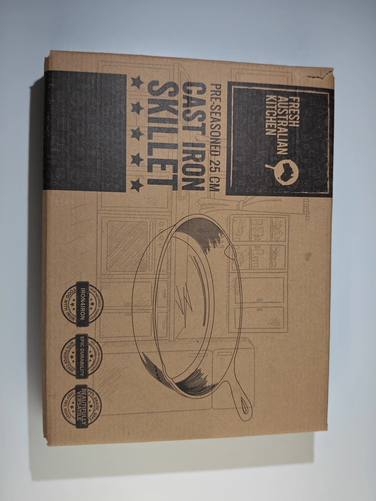 Fresh Australian Kitchen Pre-Seasoned Large Cast Iron Skillet Fry Pan 25cm