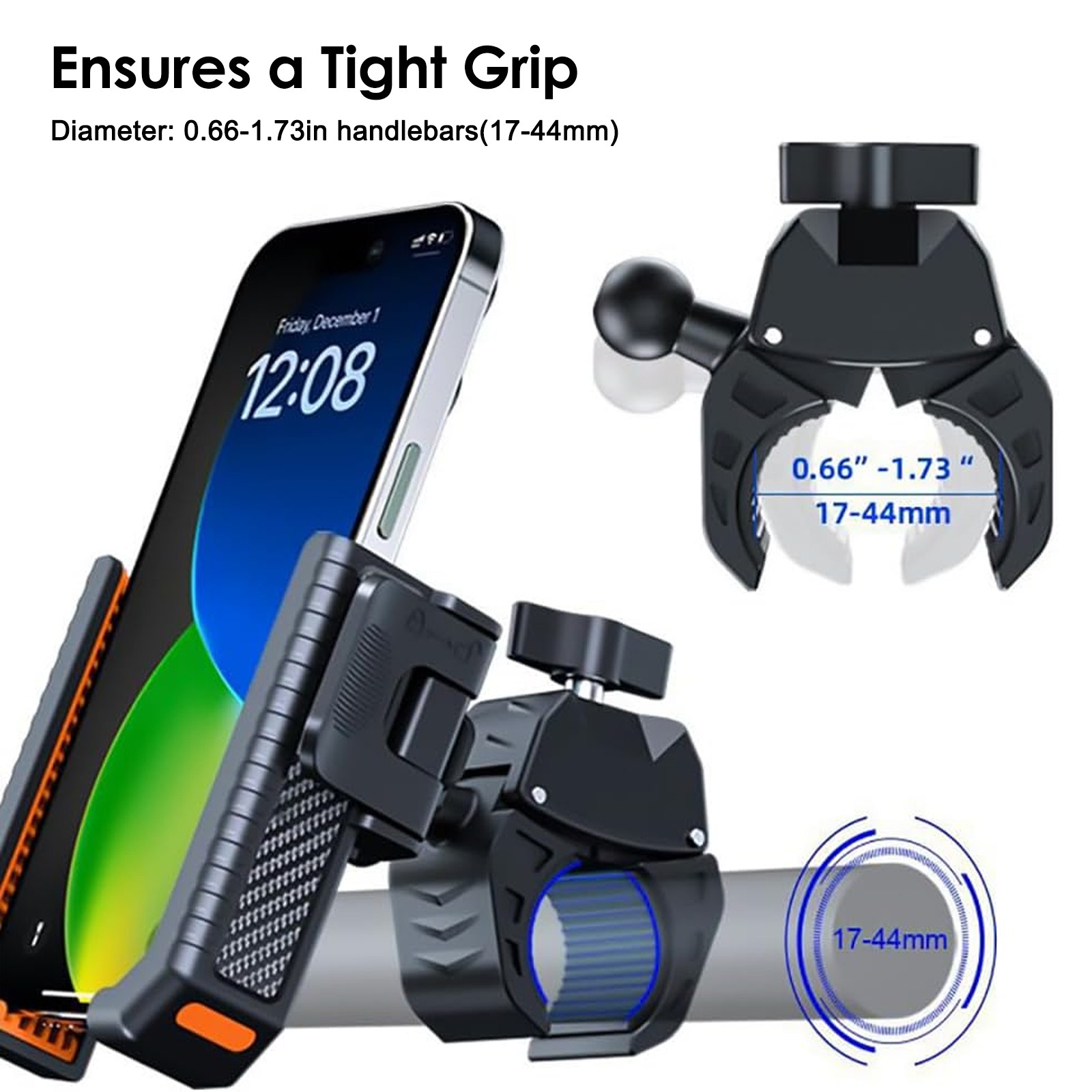 Bike Phone Holder 360° Rotation Quick Release Motorcycle Mount for 4.5–7" iPhone
