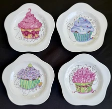 Rosanna Cake Plates Set of 4 Cupcake Ceramic w/Box 7.5" Dream Doll Sweet Baby