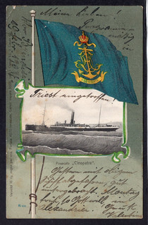 1904 LLOYD AUSTRIACO FLAG POSTCARD SS CLEOPATRA