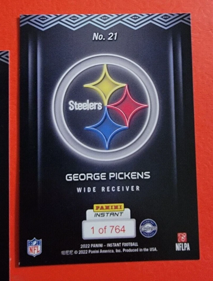 George Pickens ROOKIE CARD #1/764 2022 PANINI INSTANT DRAFT DALLAS COWBOYS - Image 2 of 2