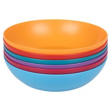 6x Unbreakable Plastic Deep Round Bowls Coloured Reusable Dinner & Picnic Plates