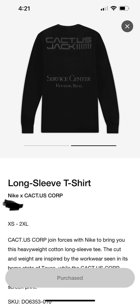 Nike x Cactus Jack U NRG BH Long Sleeve Black T Size L