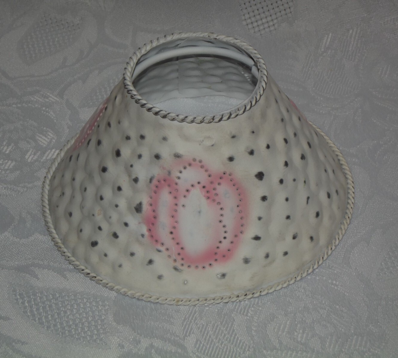 Punched Tin Candle Topper Lamp Shade White and Pink