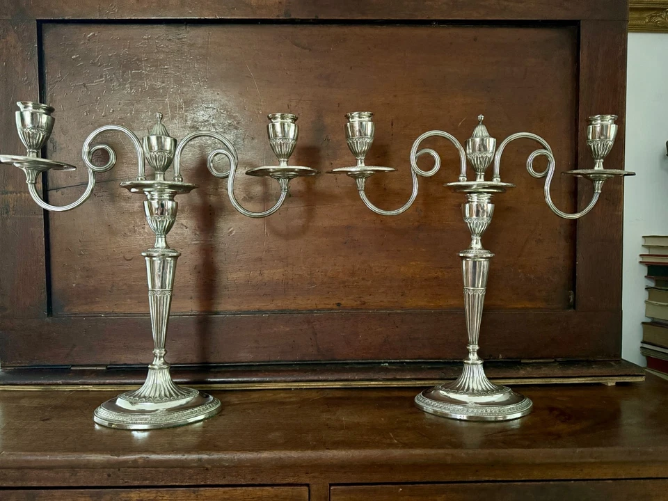 Pair Silver Candelabra Regency Empire Adam Colonial candlesticks candle holders - image 2 of 4