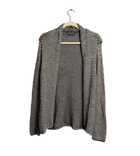 Wooden Ships Women’s Knit Cardigan Size Medium/Large Geometric Navy White Open