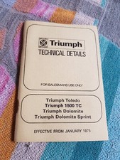 Triumph Dolomite Technical Details Salesmans Manual Guide 1975 Sprint Toledo VGC