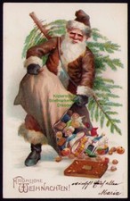 162468 Postcard Merry Christmas Santa Claus tested brown coat bingerbrück