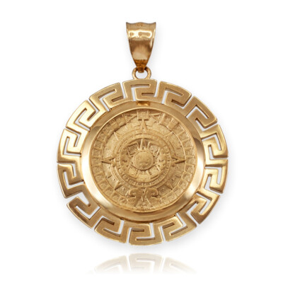 Gold Azteken Maya Sonne Stein Kalender Anhänger