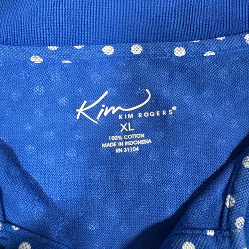 Camisa de golf Kim Rogers para mujer talla XL azul blanco lunares manga corta top - Imagen 5 de 6