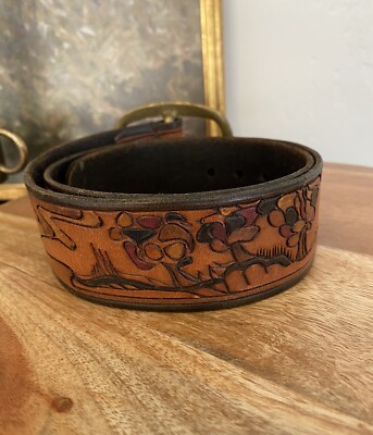 Vintage 70s Floral Tooled Leather Belt Vintage 70s Brown Tooled Leather Belt - Etsy main image 4