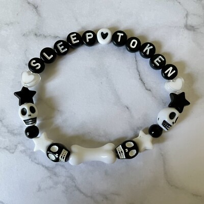 Sleep Token Stretchy Friendship Bracelet Black White Skulls Dice Star Metal