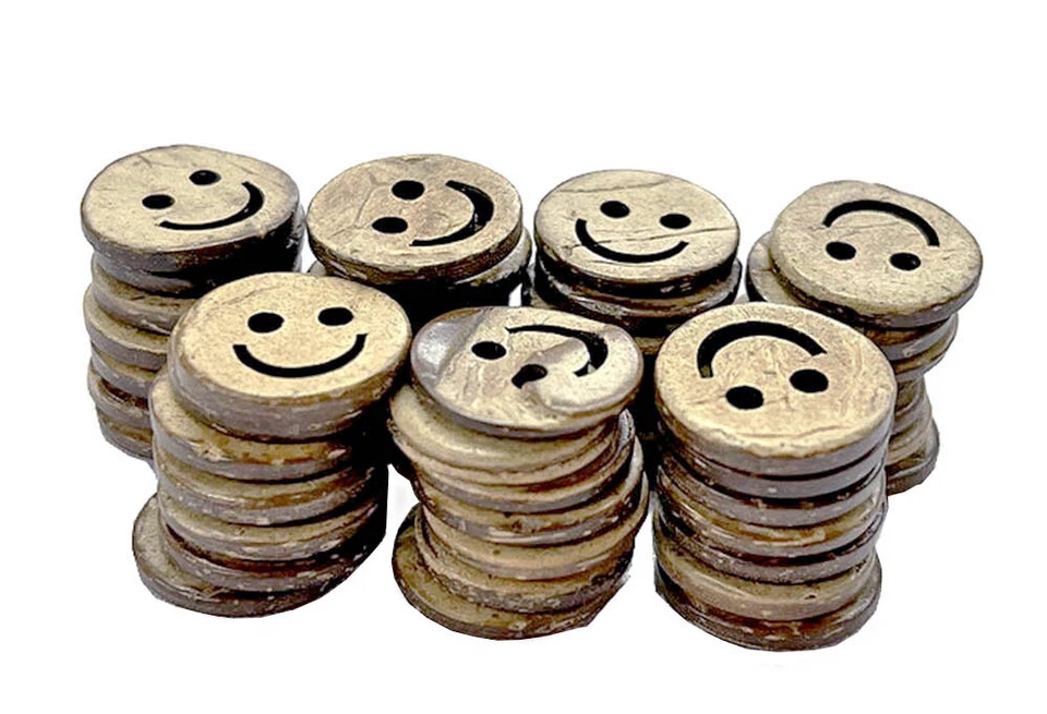 50 PCS 15 mm Brown Natural Wooden Happy Smiles Face Coconut Shell Buttons 2 Hole - Image 4 of 4