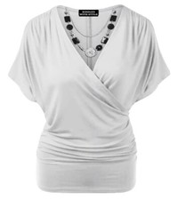 Women Wrap Over V Neck Crossover Batwing Top Ladies Necklace Loose Tunic Top