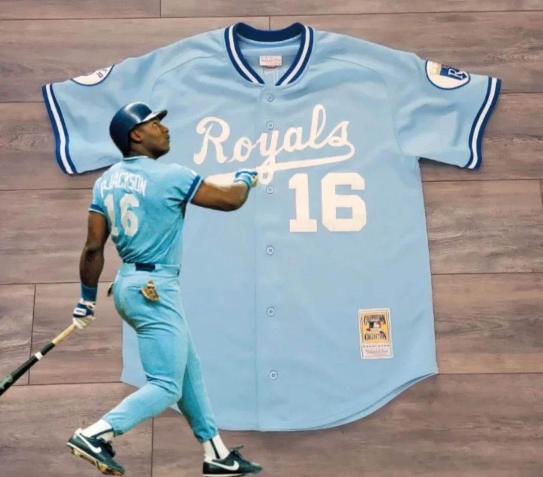 AUTHENTIC VINTAGE BO JACKSON ROYALS JERSEY 48 XL MITCHELL NESS POWDER BLUE