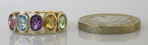 9ct Gold Ring-Gold Citrine Amethyst Garnet Topaz Peridot 5 Stone Ring Size N 1/2 - Picture 2 of 19