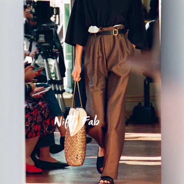 FILA Pantaloni donna THE ROW misto lana vita alta stringati dritti casual gamba larga