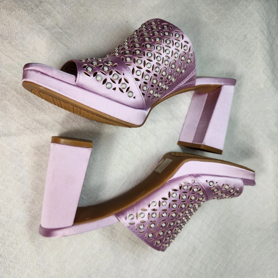 Sandálias femininas Alex Marie tamanho 9 M tecido corte a laser strass violeta salto 107 - Imagem 3 de 4
