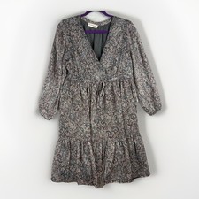 Lucky Brand Dress L Floral Smocked Midi Tiered Boho Peasant