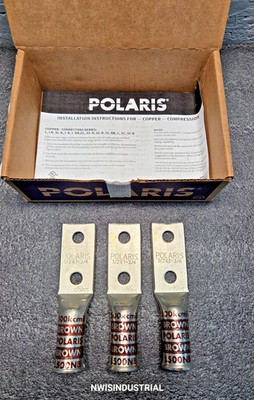 3 pc. - Polaris Compression Lug 500 MCM kcmil 2-Hole, Flared Long Barrel, Brown