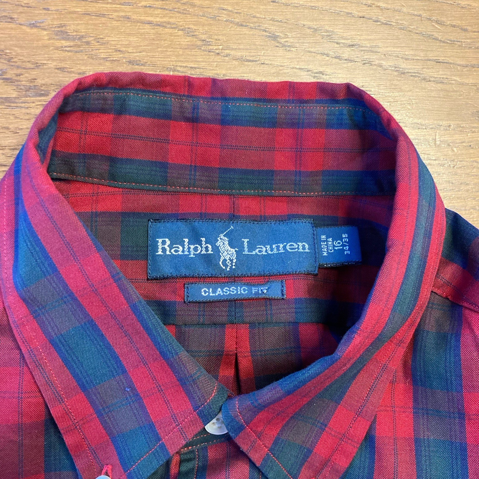 Polo Ralph Lauren camicia grande 16 35 rossa a quadri cotone carne bottone pony OTTIMA