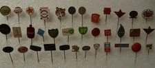 36x old lapel pins / badges  gasoline    SHELL   GULF  BP  TOTAL   etc etc etc