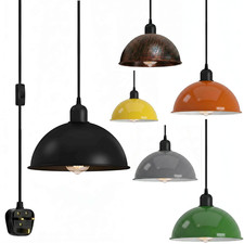 Industrial Plug In Pendant Ceiling Light 4M Cable UK Plug Switch Metal Shade