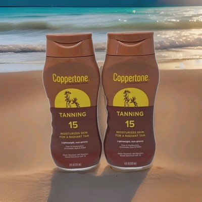 Pack of 2 Coppertone Tanning Sunscreen Lotion SPF 15 - 8 oz