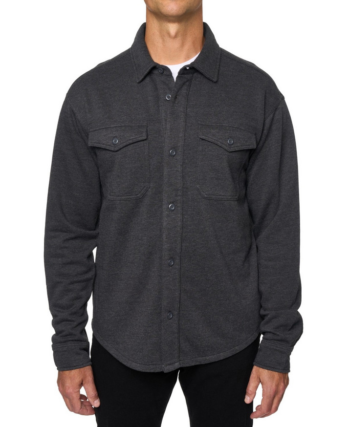 Lazer Mens Relaxed Fit Long Sleeve Button-Front Burnt Fleece Shirt Black S 4790₽