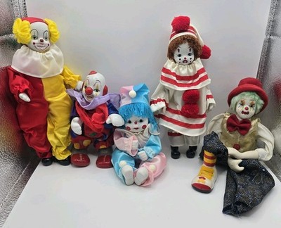 Lot Of 5 VTG Collectible Poseable Porcelain Clowns- Circus - Bendable Legs /Arms