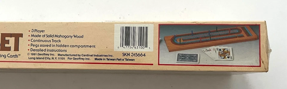 CRIBBAGE SET Deluxe Mahogany Game 3 Players Pavilion 1991 Factory Sealed - Image 2 of 3