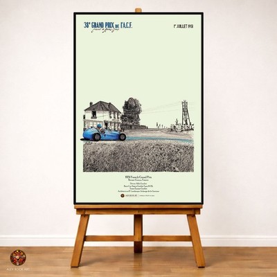 1951 French GP Reims Fine Art Print - Aldo Gordini Formula Racing Wall Poster