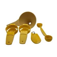 Vtg Tupperware Yellow Two Egg Separators,  Funnel, Melon Baller & Keychain