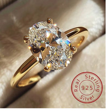 Glam Women Engagement Solid Sterling 925 Silver / Gold 1 Carat Diamond Ring