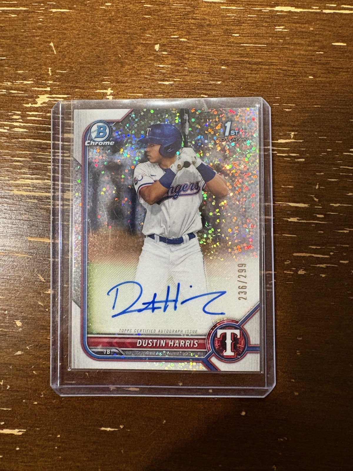 2022 BOWMAN CHROME DUSTIN HARRIS /299 SPECKLE REFRACTOR AUTO 1ST RANGERS