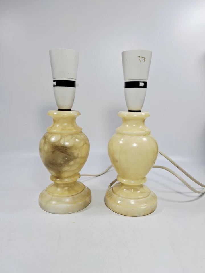 Pair of Small Table Lamps Faux Marble/Alabaster? Cream Decor AF see description - Image 2 of 4
