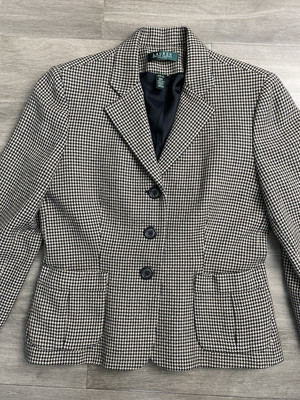 Lauren Ralph Lauren Women Academic houndstooth Wool Brown coat women Size  6p
